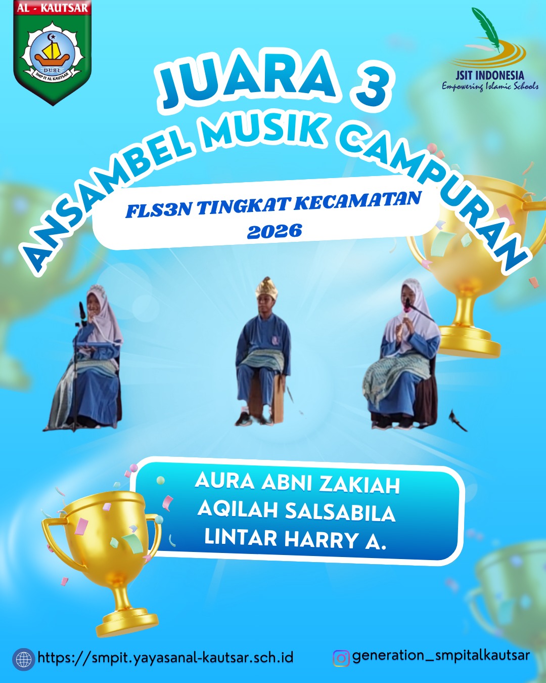 Tim Ansambel Musik Campuran SMP IT Al-Kautsar Raih Juara III FLS3N Tingkat Kecamatan 2026