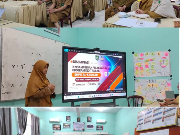 Diseminasi Pendampingan Pelaksanaan Program Digitalisasi: Guru SMP IT Al-Kautsar Belajar Pemanfaatan Papan Interaktif Digital/Smart Board