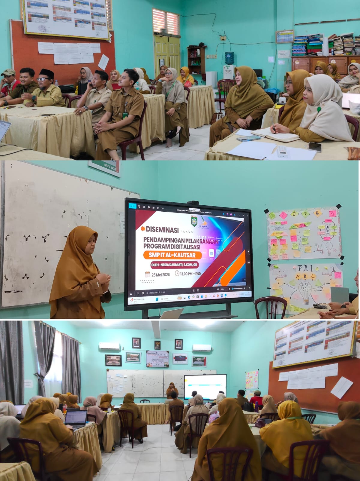 Diseminasi Pendampingan Pelaksanaan Program Digitalisasi: Guru SMP IT Al-Kautsar Belajar Pemanfaatan Papan Interaktif Digital/Smart Board