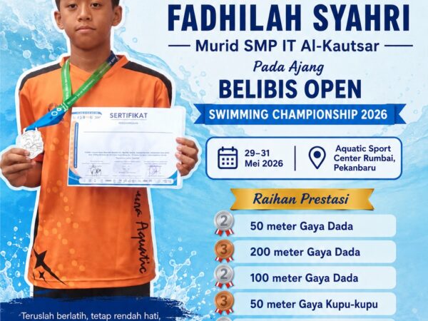 Mengukir Prestasi dalam Setiap Kayuhan: Fadhilah Syahri, Murid SMP IT Al-Kautsar Raih Lima Medali di Belibis Open Swimming Championship 2026